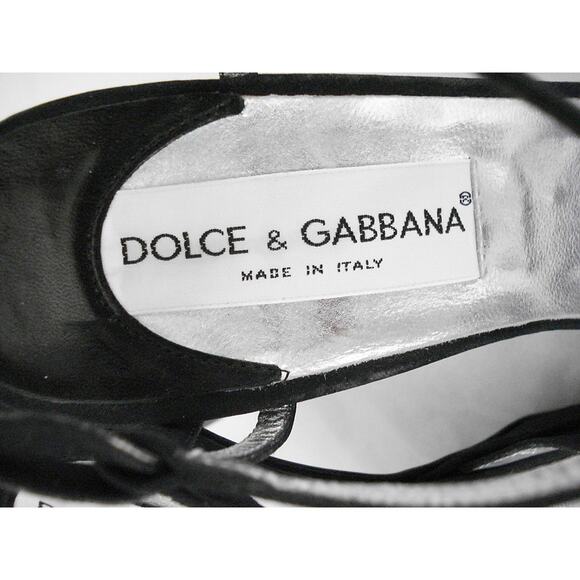 DOLCE & GABBANA EU 39.5 US 9 BLACK SILVER STILETTO PLATFORM STRAPPY SANDAL SHOE - Picture 4 of 11